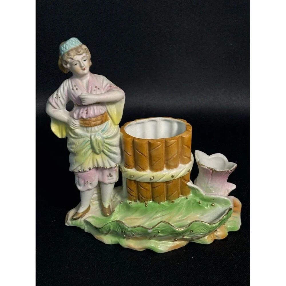 Vintage Occupied Japan Porcelain Bisque Victorian Woman Vase By Paulux 6.5”